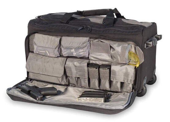 ESS Range Roller Rolling Range Bag features multiple compartments for easy organization